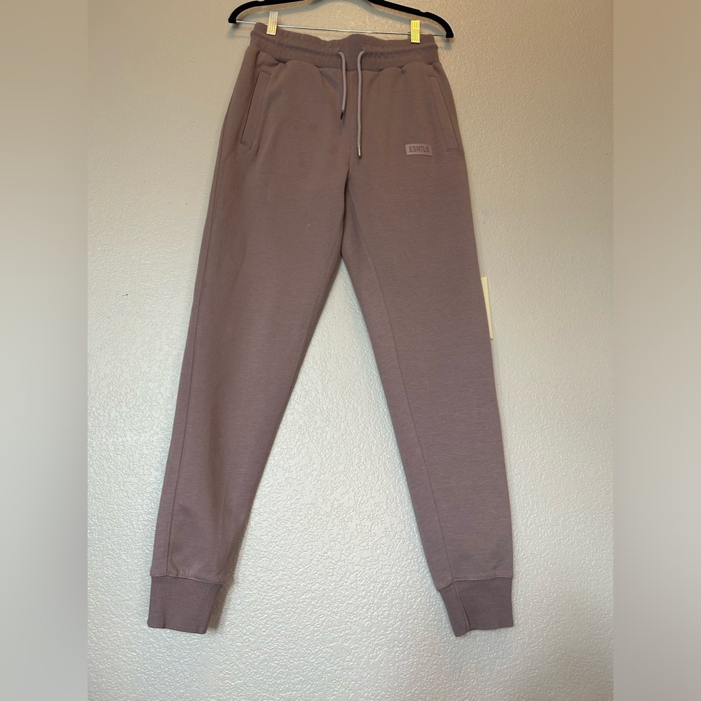 ESNTLS Women's Premium Plum Jogger Sweat Pant Drawstring Waist Zipper Pockets